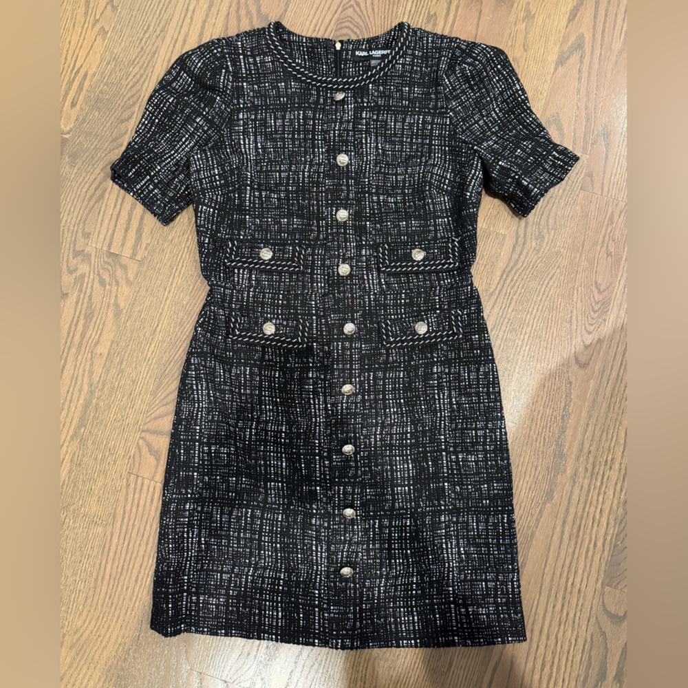 Karl Lagerfeld Black and White Tweed Dress